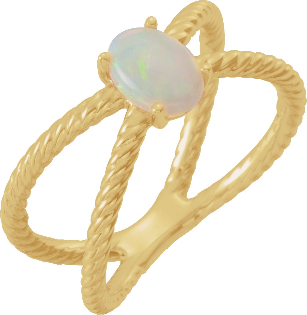 14K Yellow 7x5 mm  Natural White Opal Criss-Cross Ring