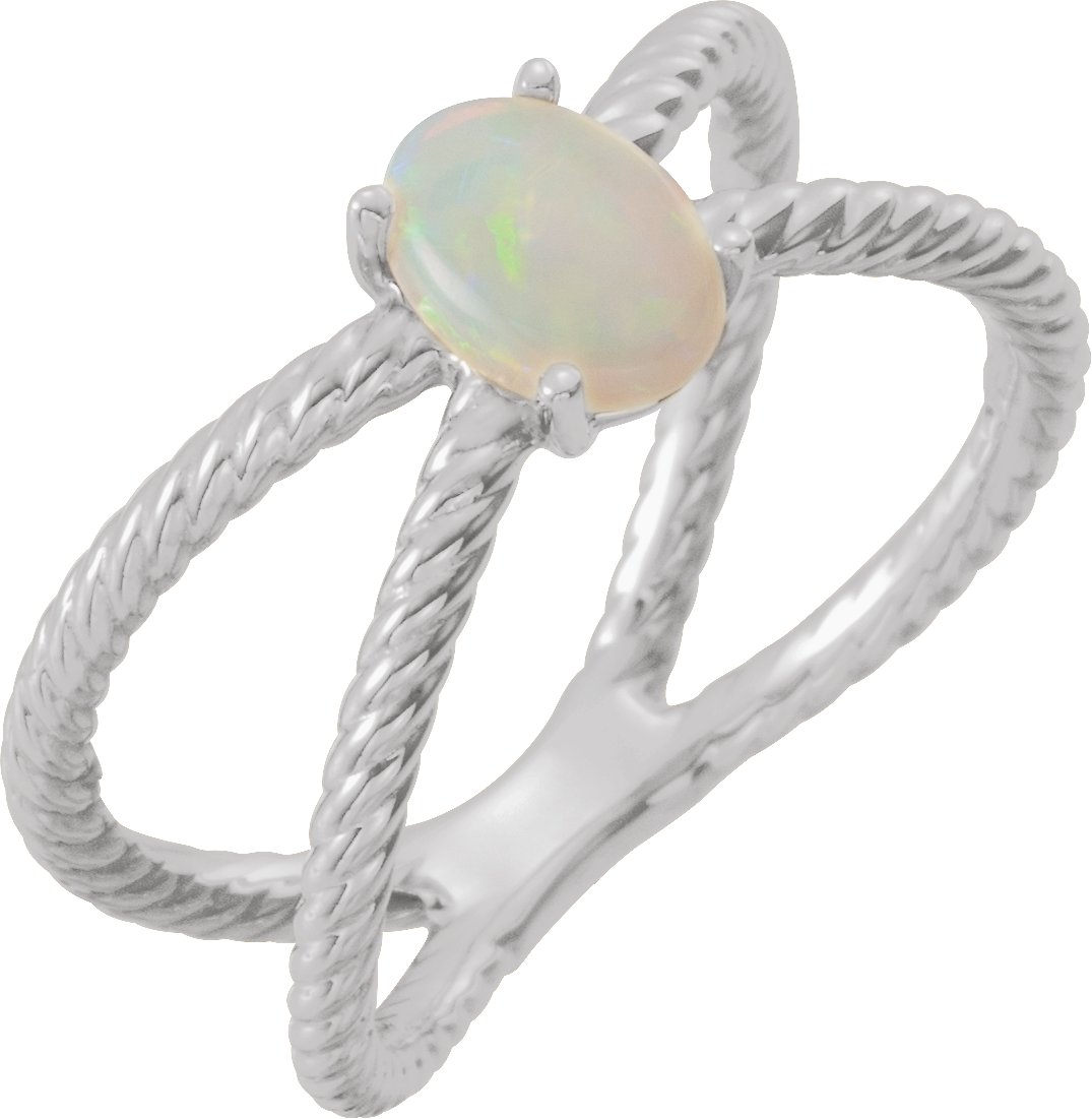 14K White 7x5 mm Opal Criss Cross Rope Ring Ref 13752854