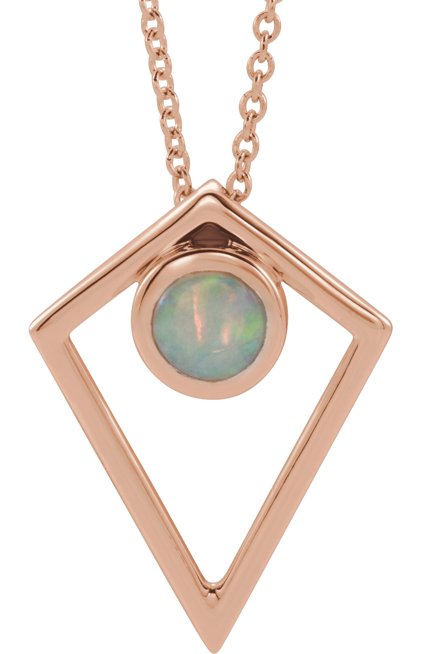 14K Rose Opal Cabochon Pyramid 16-18" Necklace      