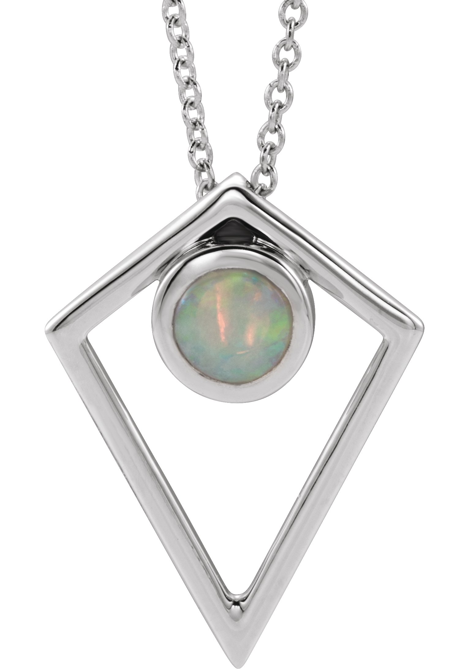 Sterling Silver Natural Opal Cabochon Pyramid 24" Necklace