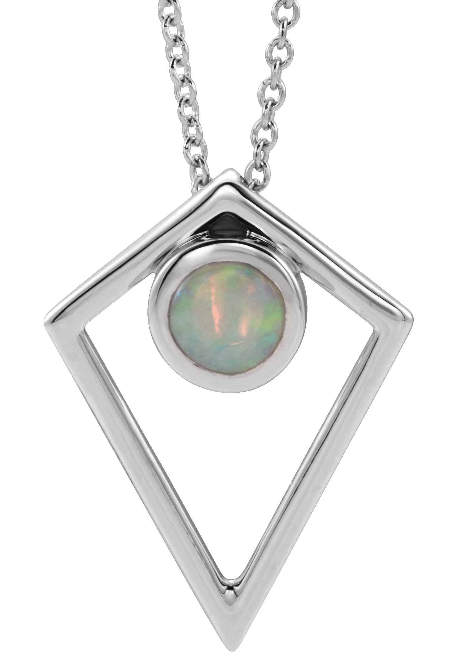 14K White Opal Cabochon Pyramid 16-18" Necklace      