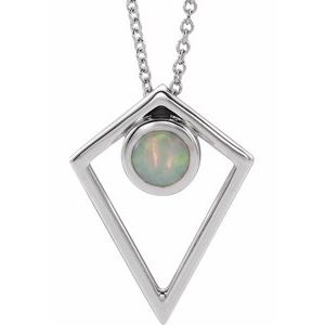 14K White Opal Cabochon Pyramid 16-18" Necklace      