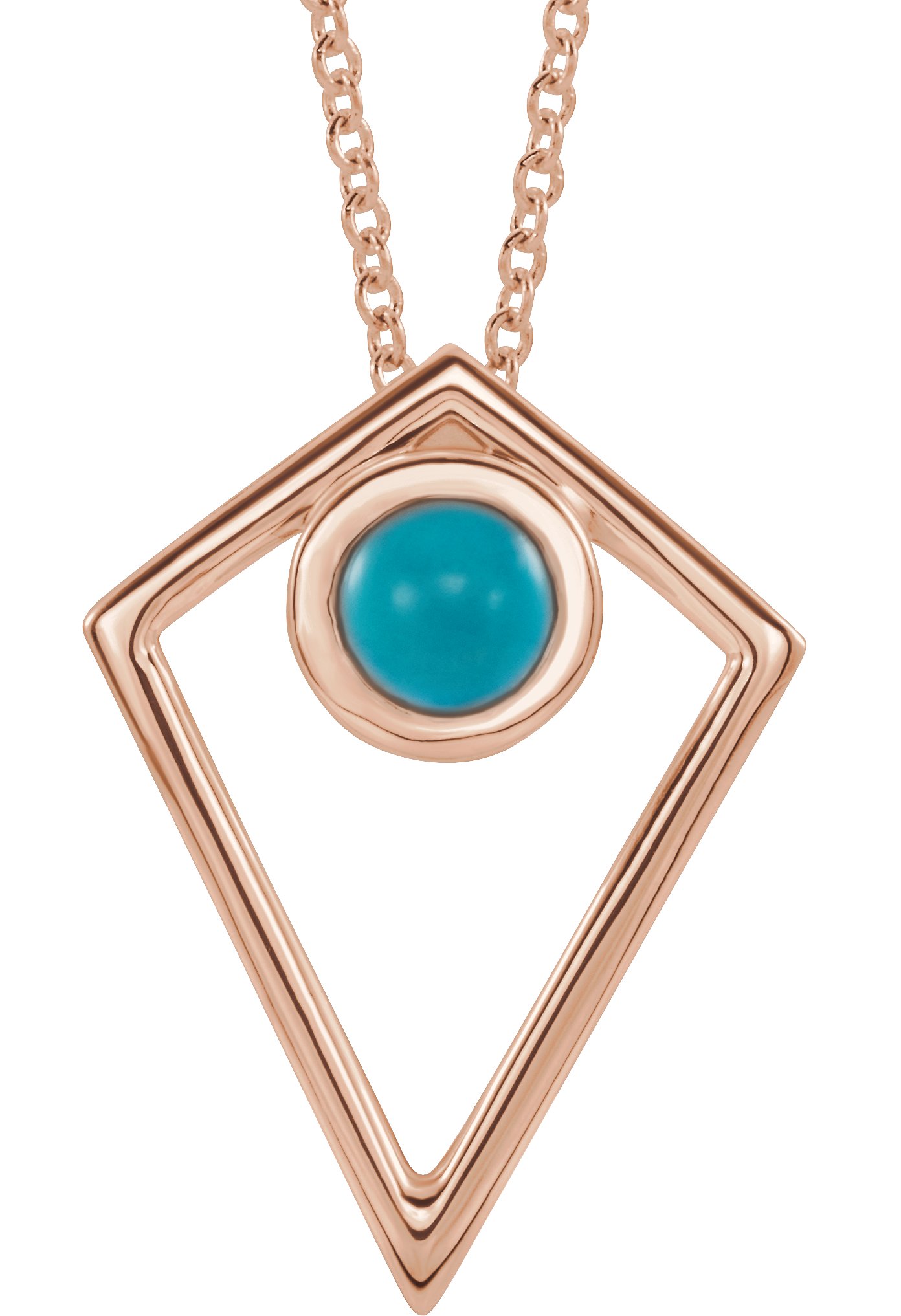 14K Rose Turquoise Cabochon Pyramid 24" Necklace    
