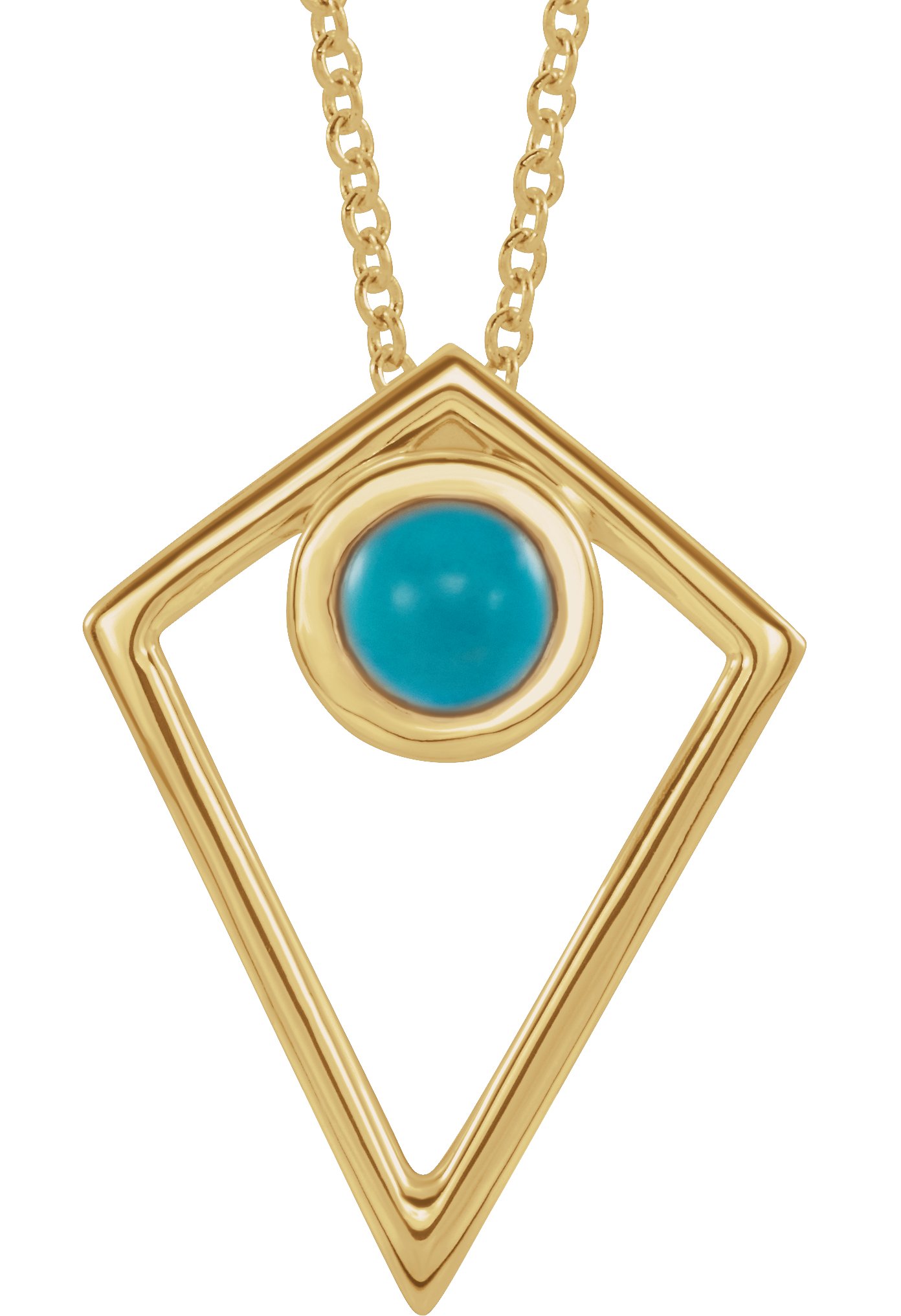 14K Yellow Natural Turquoise Cabochon Pyramid 16-18" Necklace