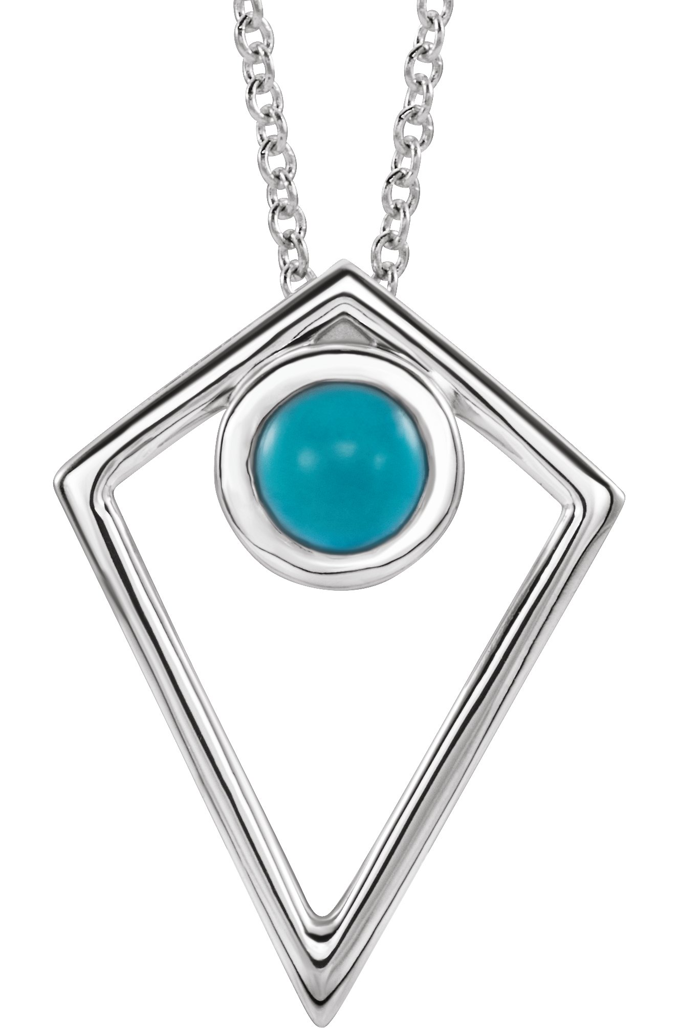 14K White Turquoise Cabochon Pyramid 24" Necklace    