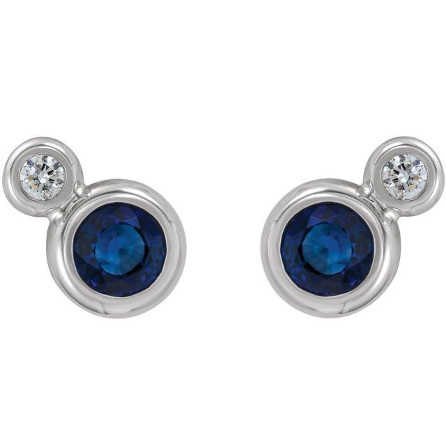 14K White 3 mm Lab-Grown Blue Sapphire & .03 CTW Natural Diamond Earrings
