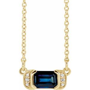 14K Yellow Natural Blue Sapphire & .02 CTW Natural Diamond Bar 16" Necklace
