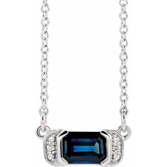 Platinum Natural Blue Sapphire & .02 CTW Natural Diamond Bar 16
