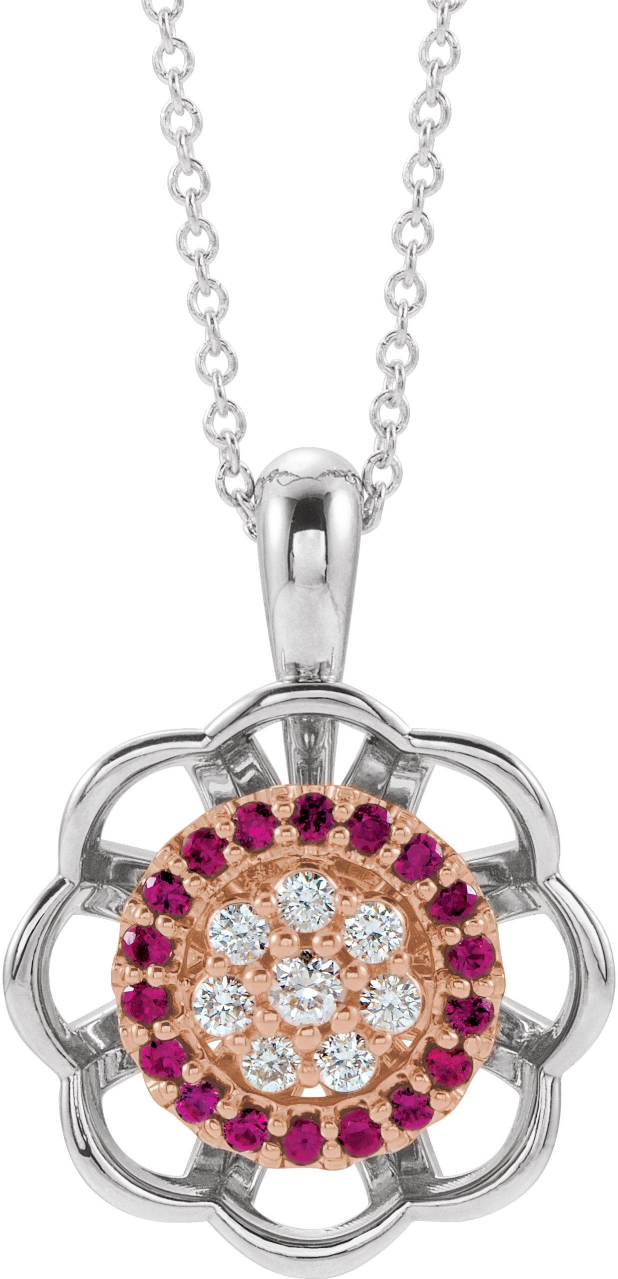 14K White and Rose Ruby and .33 CTW Diamond 16 18 inch Necklace Ref. 15131480