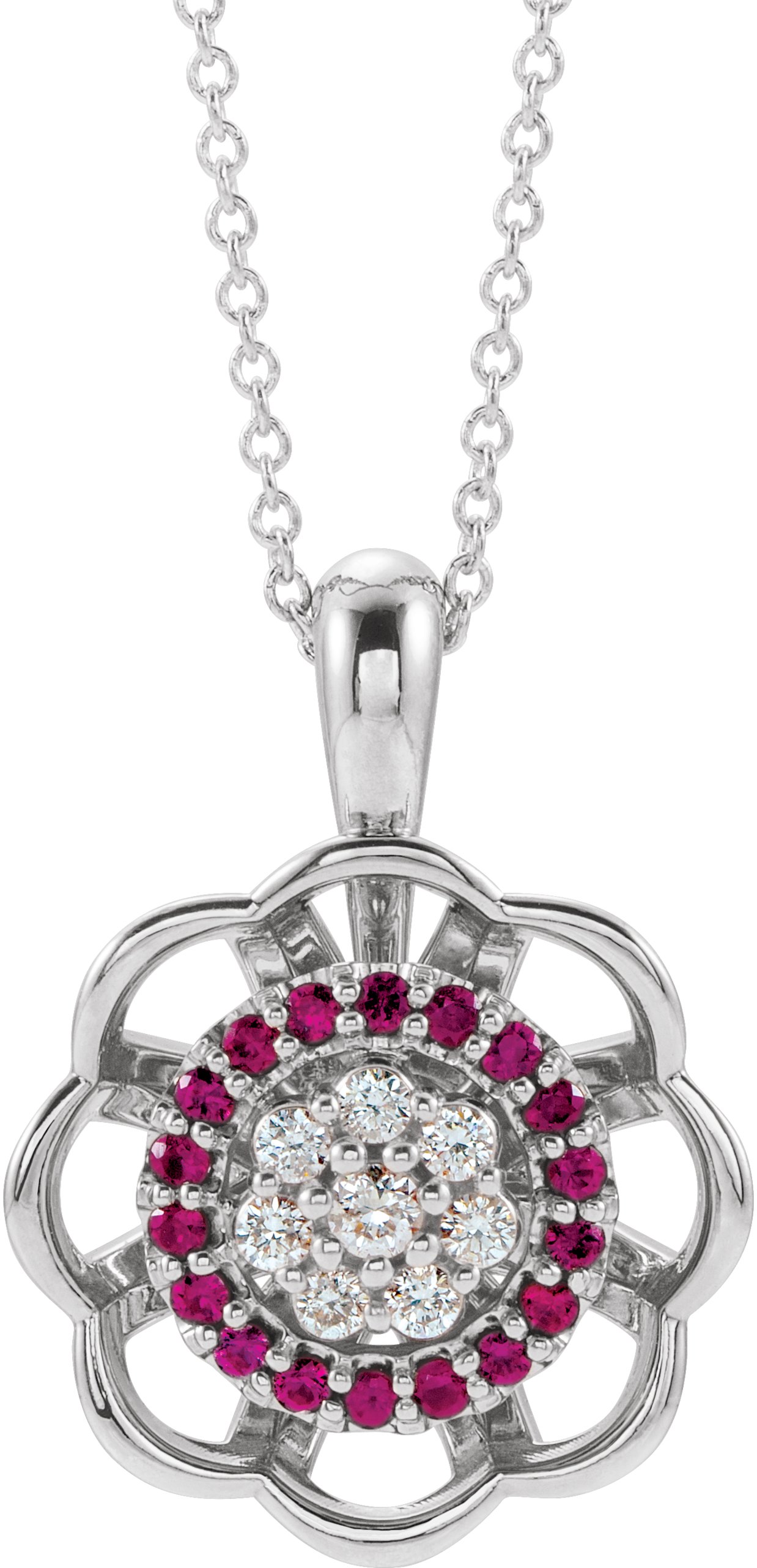 14K White Ruby & 1/3 CTW Diamond 16-18" Necklace 