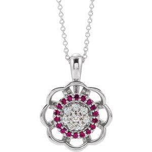 14K White Ruby & 1/3 CTW Diamond 16-18" Necklace 