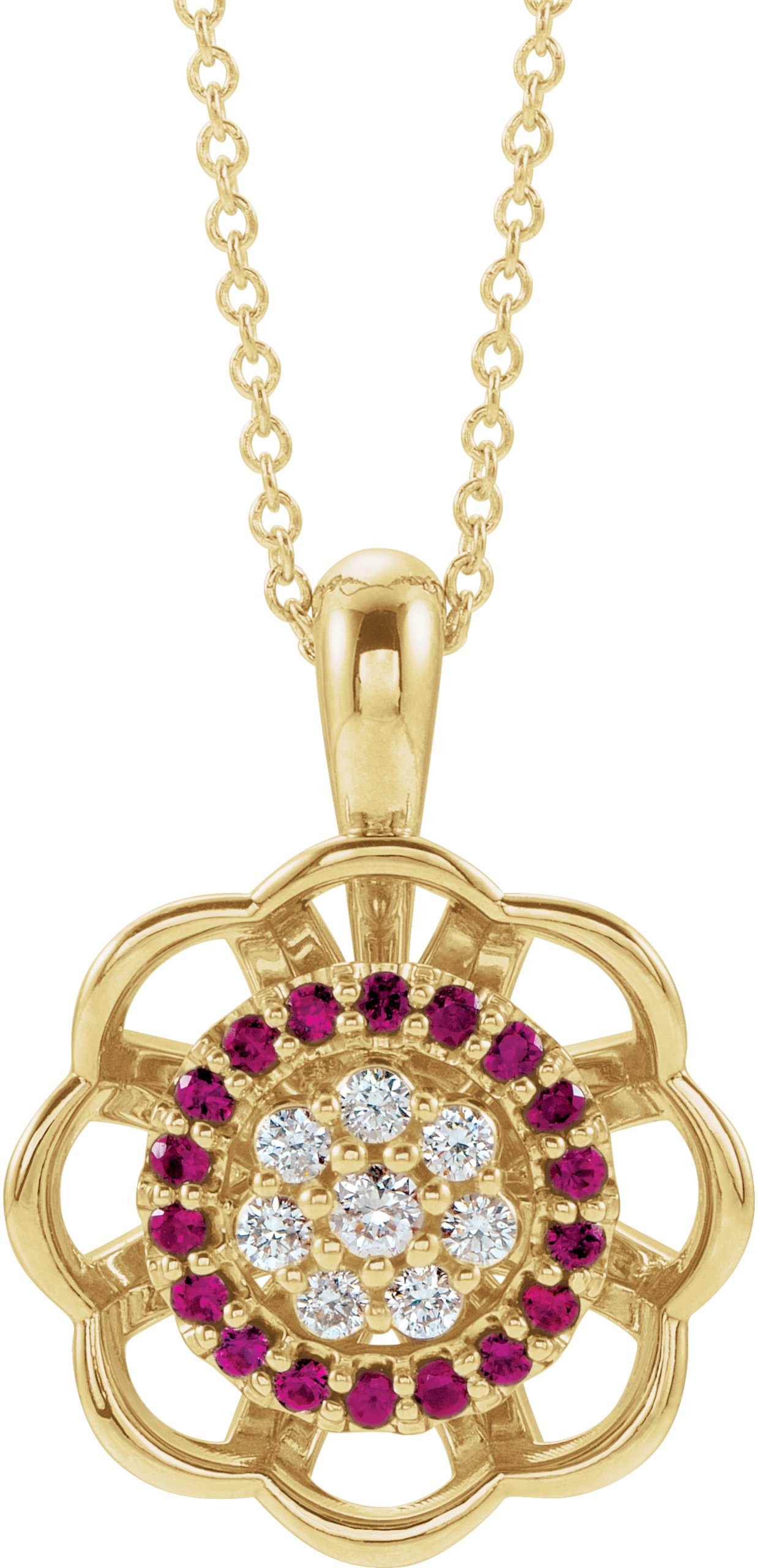 14K Yellow Ruby and .33 CTW Diamond 16 18 inch Necklace Ref. 15131472