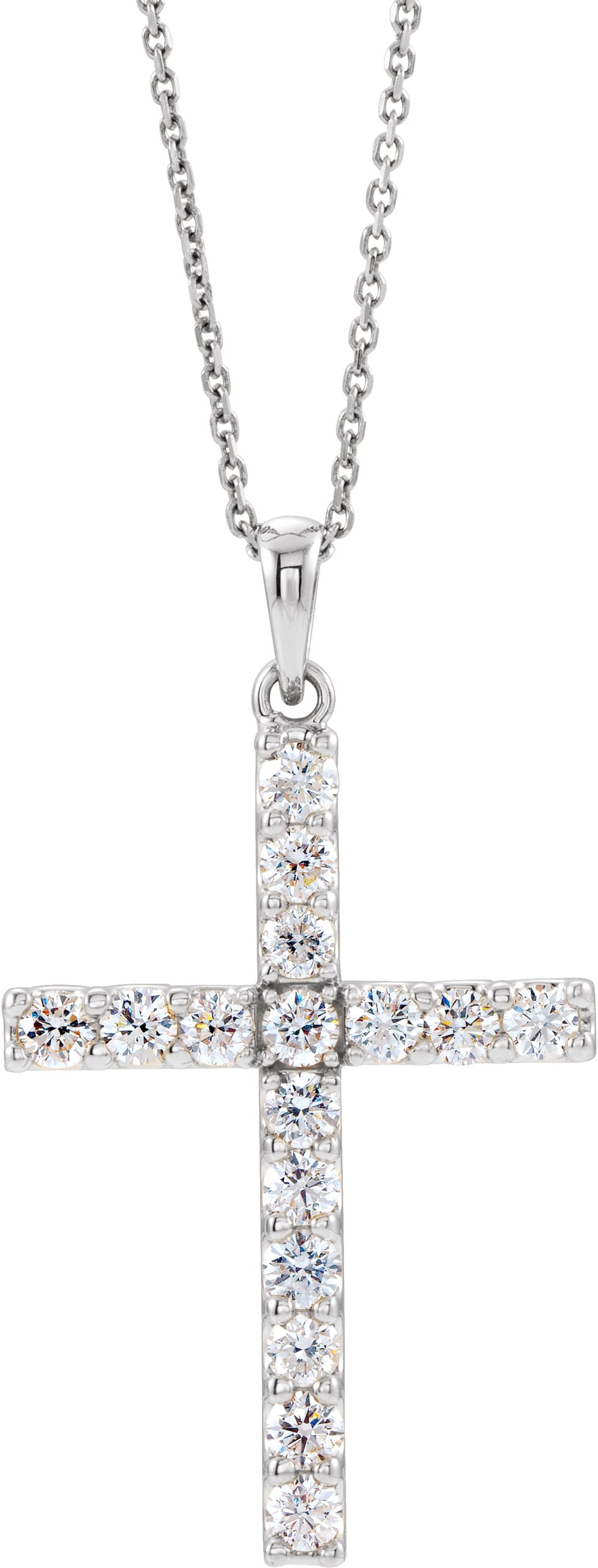 14K White 1/5 CTW Lab-Grown Diamond Cross 18 Necklace
