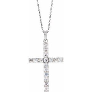 14K White 1/8 CTW Natural Diamond Cross 18" Necklace