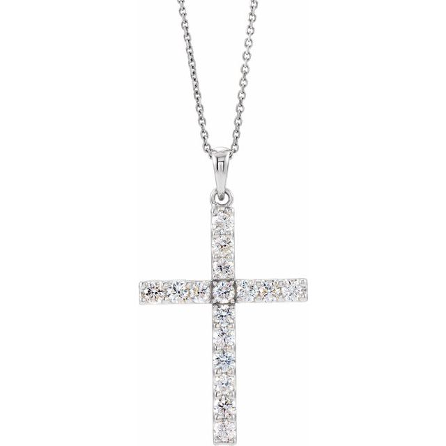 14K White 1 CTW Natural Diamond Cross 18