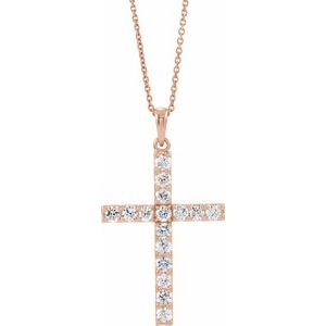 14K Rose 1/2 CTW Natural Diamond Cross 18" Necklace