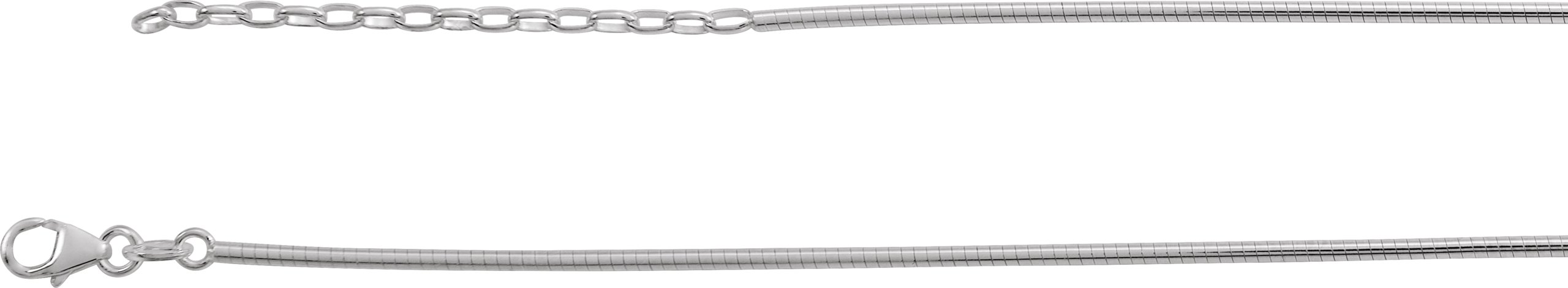 2mm Silver Round Omega Chain with 2 Inch Extension and Lobster Clasp 16 to 18 inch Ref 350811