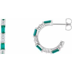 14K White Chatham® Lab-Created Emerald & 1/2 CTW Diamond Earrings
