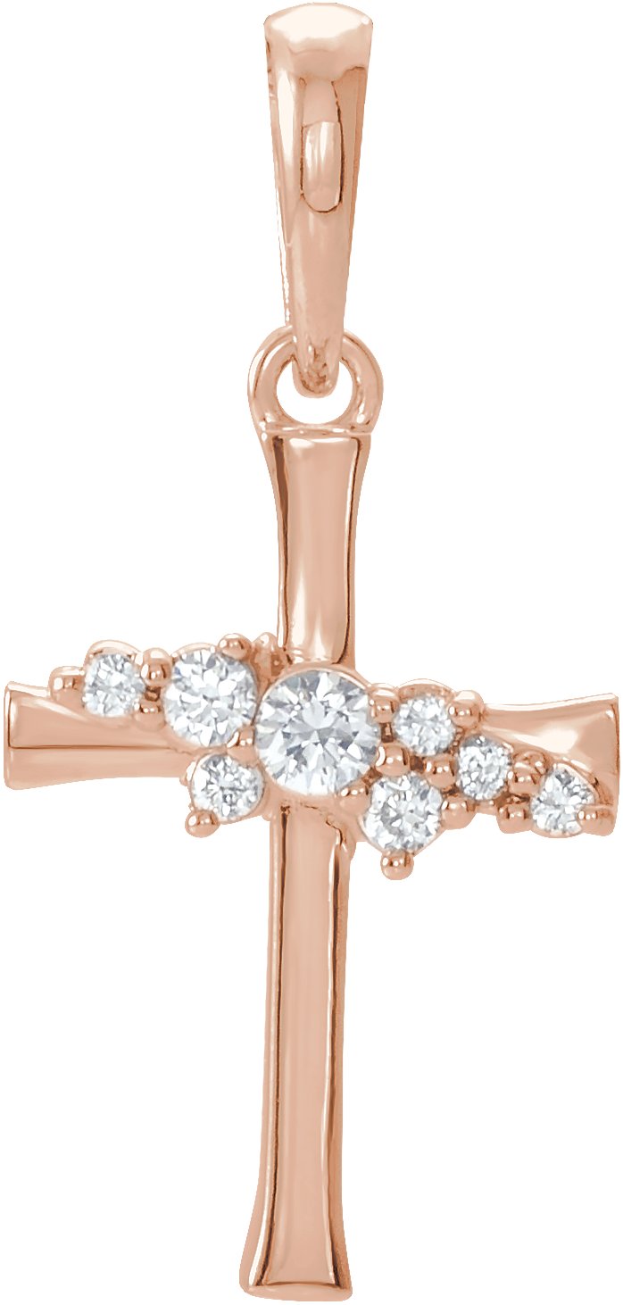 14K Rose .06 CTW Natural Diamond Cluster Cross Pendant