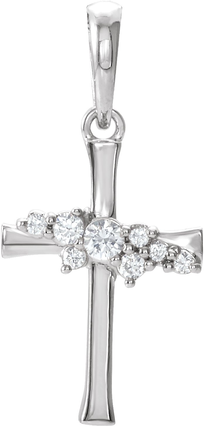 14K White .06 CTW Natural Diamond Cluster Cross Pendant