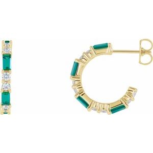14K Yellow Lab-Grown Emerald & 1/2 CTW Diamond Earrings