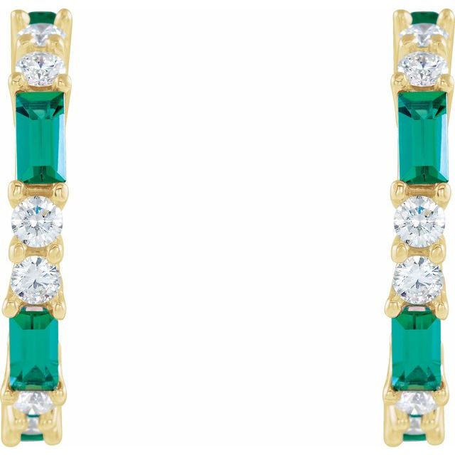 14K Yellow Lab-Grown Emerald & 1/2 CTW Diamond Earrings