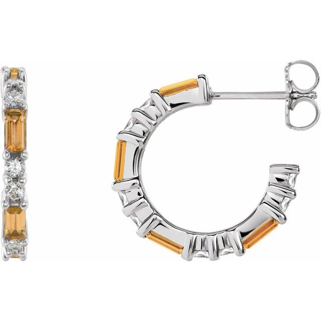 Sterling Silver Natural Citrine & 1/2 CTW Natural Diamond Earrings