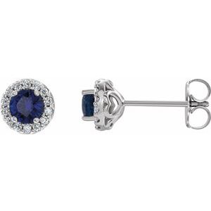14K White 5 mm Lab-Grown Blue Sapphire & 1/4 CTW Natural Diamond Earrings
