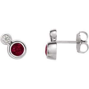 Sterling Silver 3 mm Lab-Grown Ruby & .03 CTW Natural Diamond Earrings