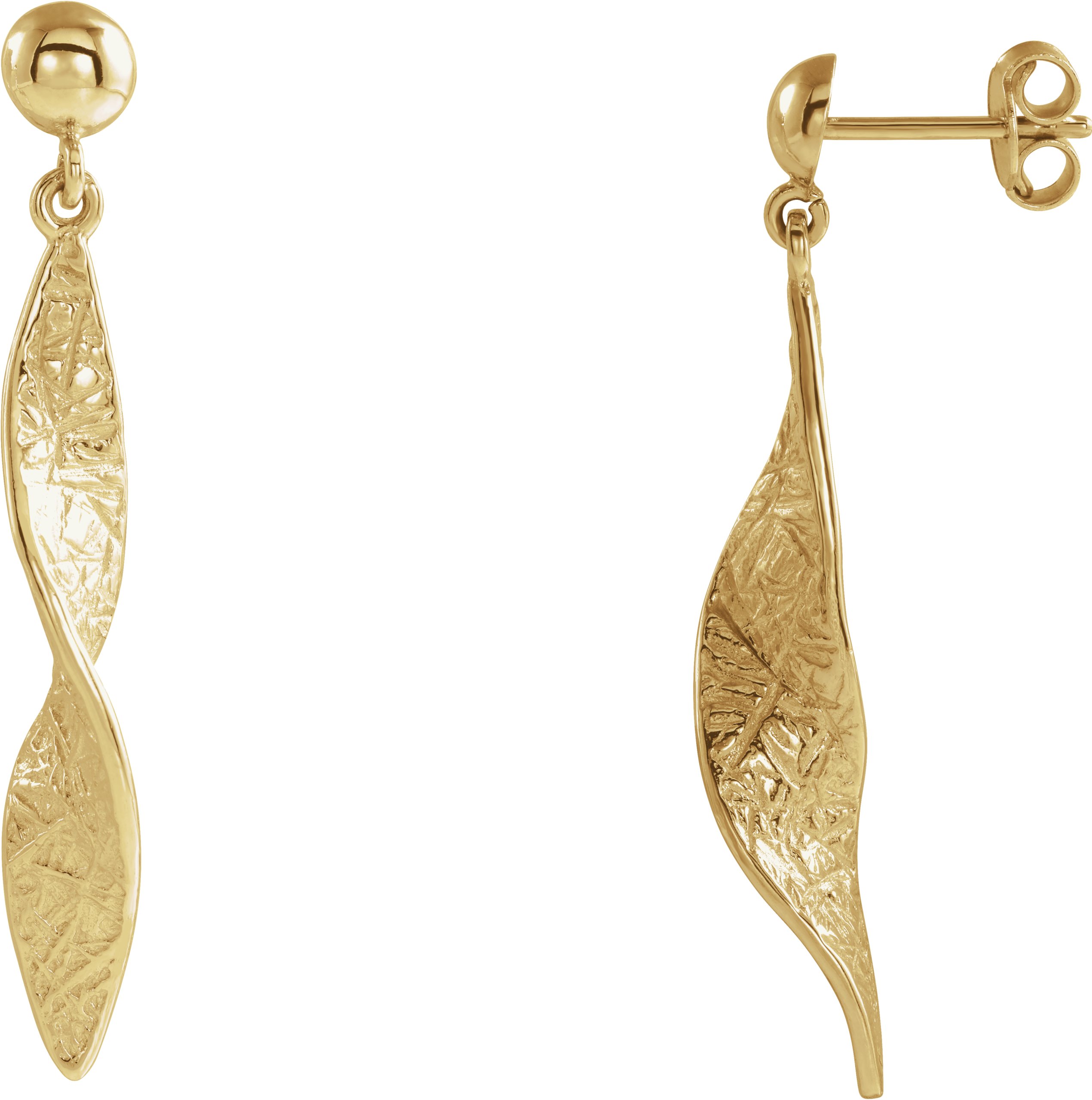 14K Yellow Twisted Dangle Earrings