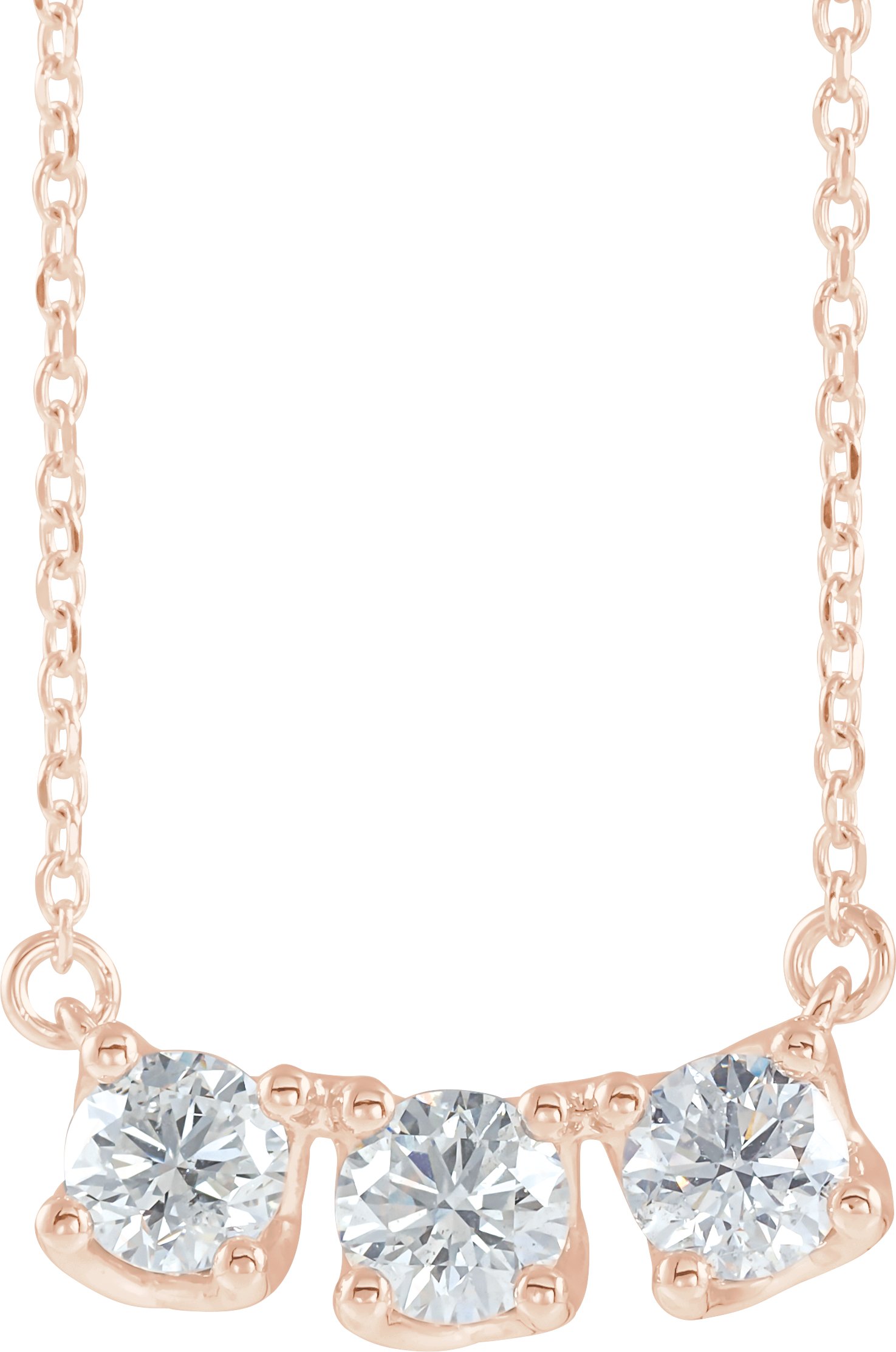 14K Rose 1 CTW Diamond Three-Stone Curved Bar 16" Necklace  