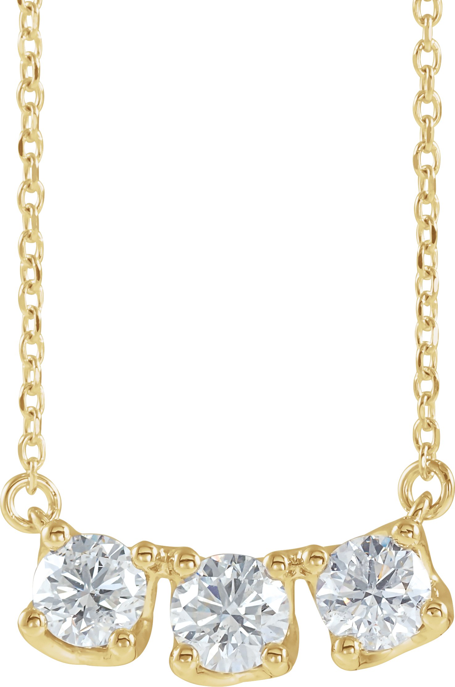14K Yellow 1 CTW Diamond Three-Stone Curved Bar 18" Necklace  