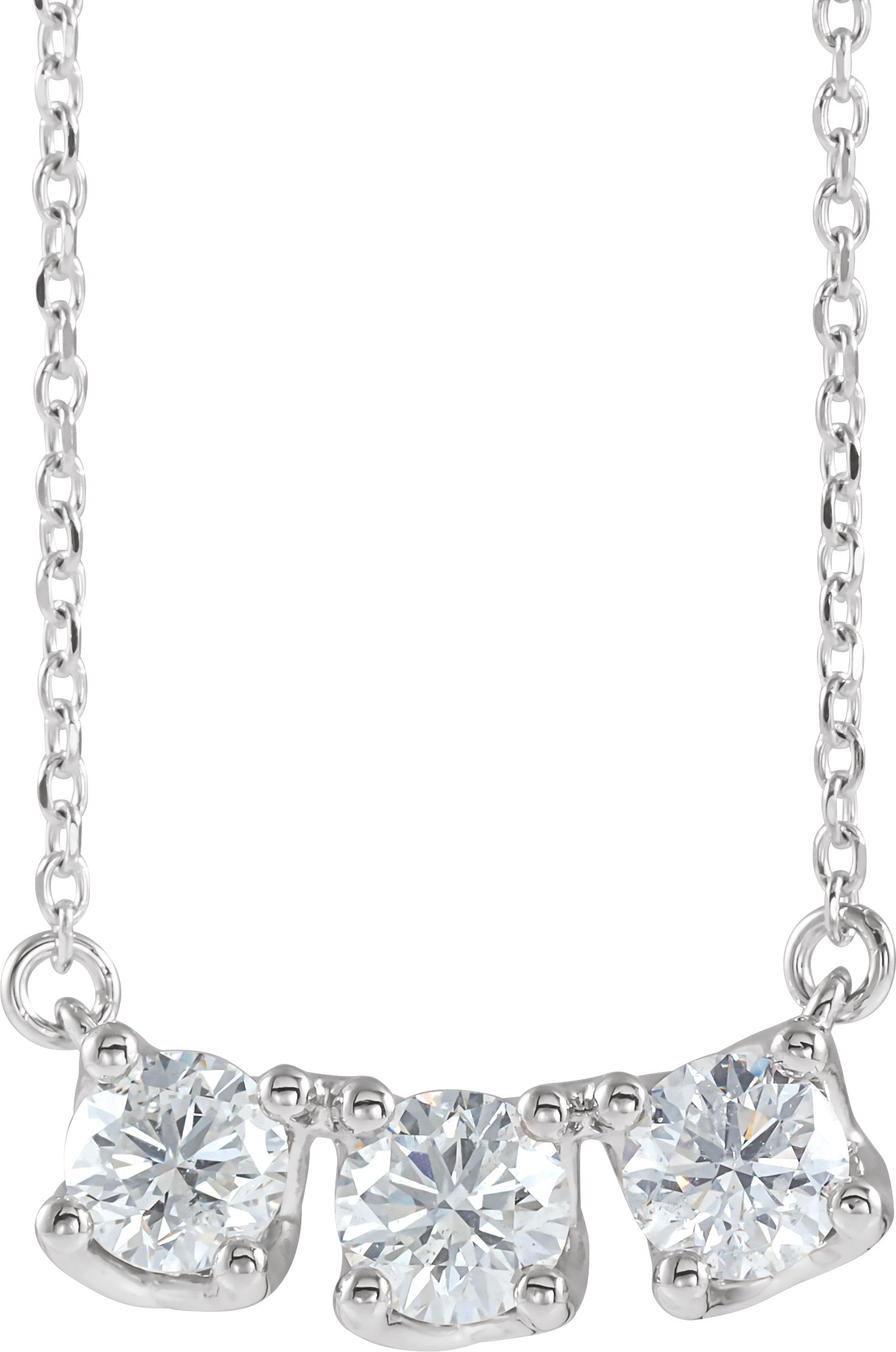 Sterling Silver 1 CTW Diamond Three Stone Curved Bar 16 inch Necklace Ref. 15022927
