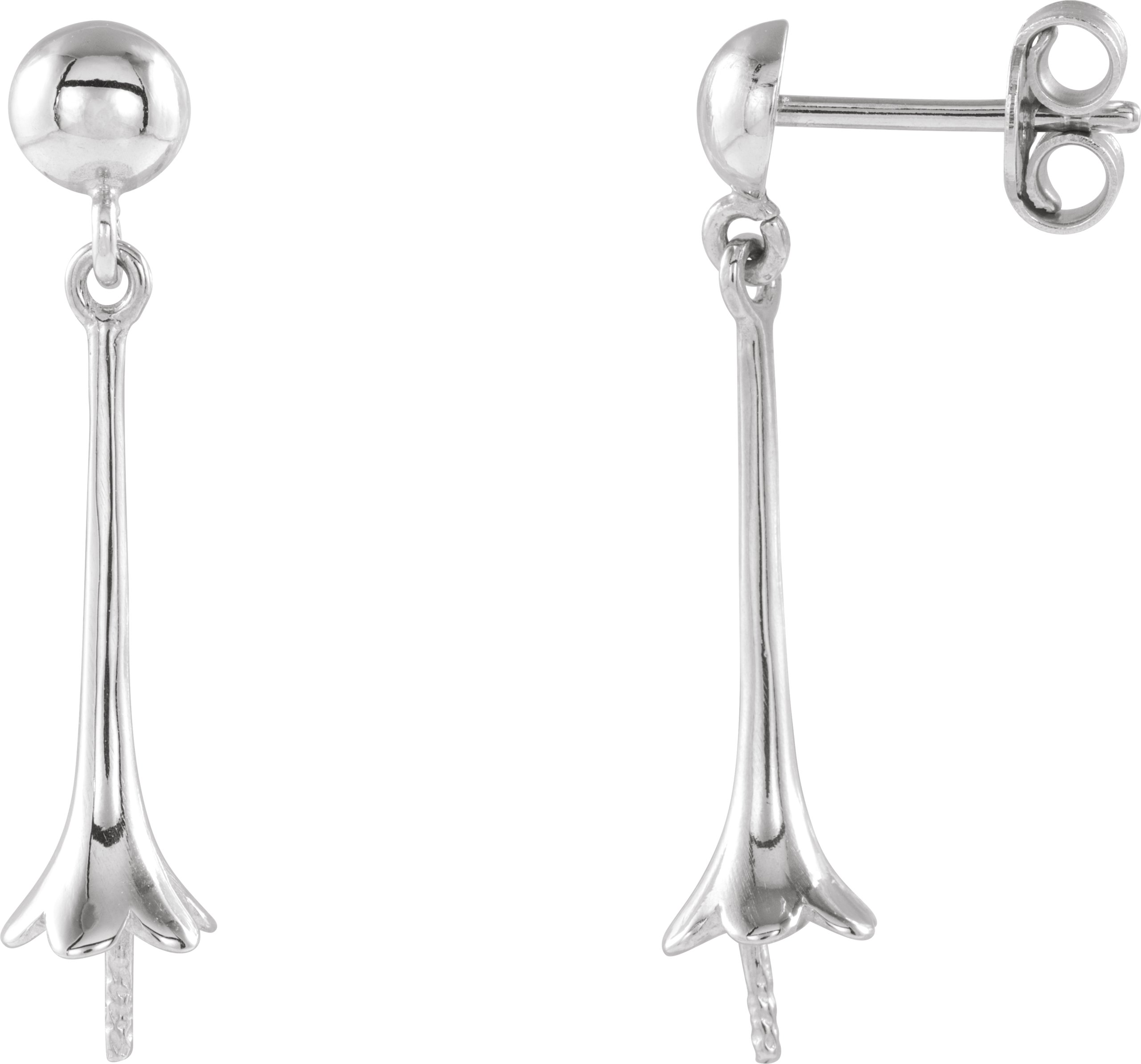 14K White Dangle Earring Mounting for 6.5 mm Pearl