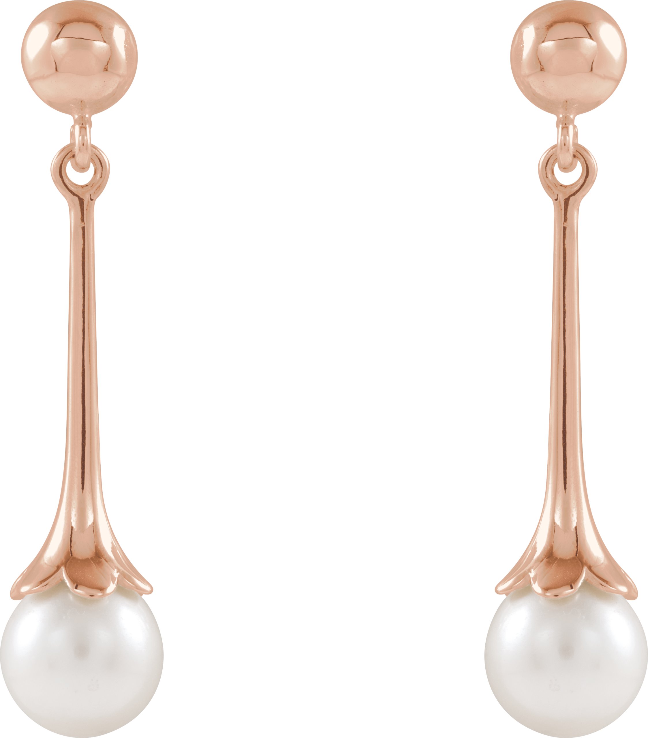 14K Rose Cultured White Freshwater Pearl Earrings