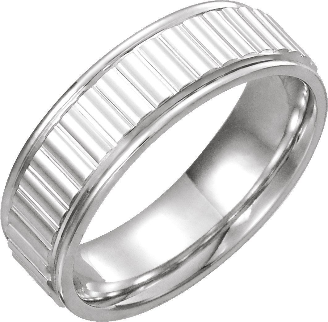 14K White 6 mm Ridged Band Size 10.5