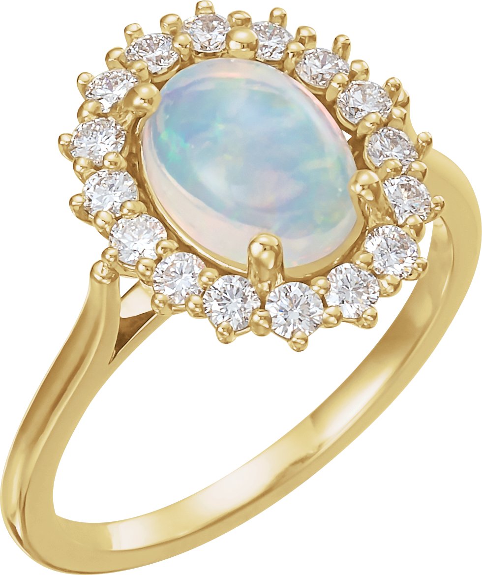 14K Yellow Natural White Ethiopian Opal & 1/2 CTW Natural Diamond Ring