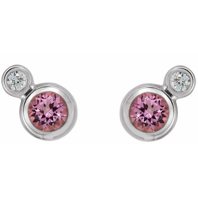 14K White 3 mm Natural Pink Tourmaline & .03 CTW Natural Diamond Earrings