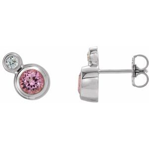 14K White Pink Tourmaline & .03 CTW Diamond Earrings