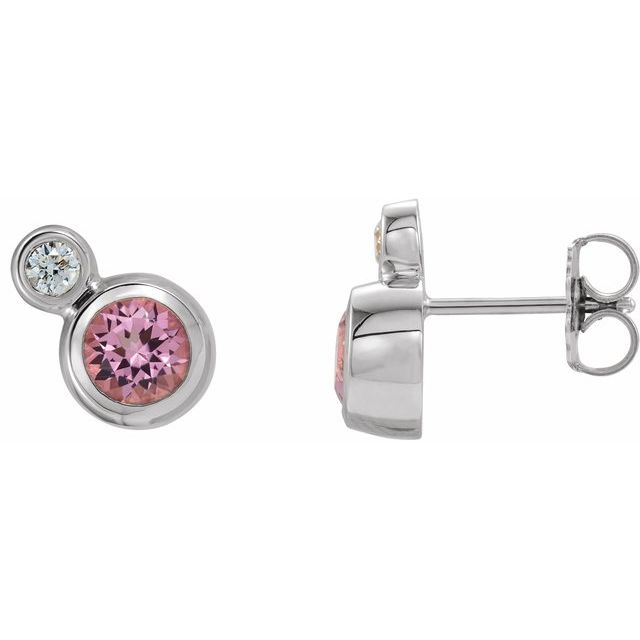 Sterling Silver 5 mm Natural Pink Tourmaline & 1/8 CTW Natural Diamond Earrings