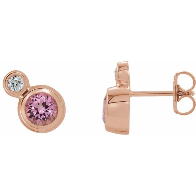 14K Rose 5 mm Natural Pink Tourmaline & 1/8 CTW Natural Diamond Earrings