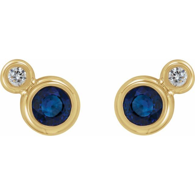 14K Yellow 3 mm Natural Blue Sapphire & .03 CTW Natural Diamond Earrings