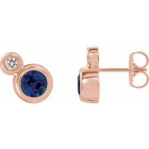 14K Rose 3 mm Natural Blue Sapphire & .03 CTW Natrual Diamond Earrings