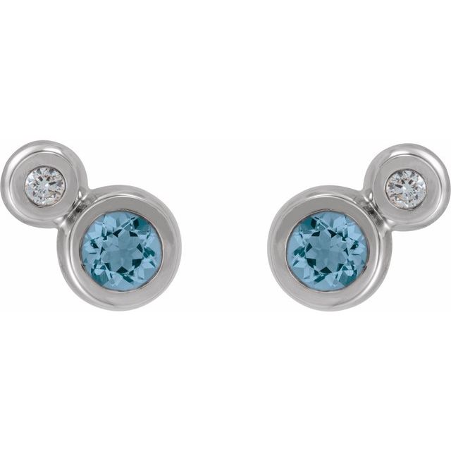 14K White 3 mm Natural Aquamarine & .03 CTW Natural Diamond Earrings