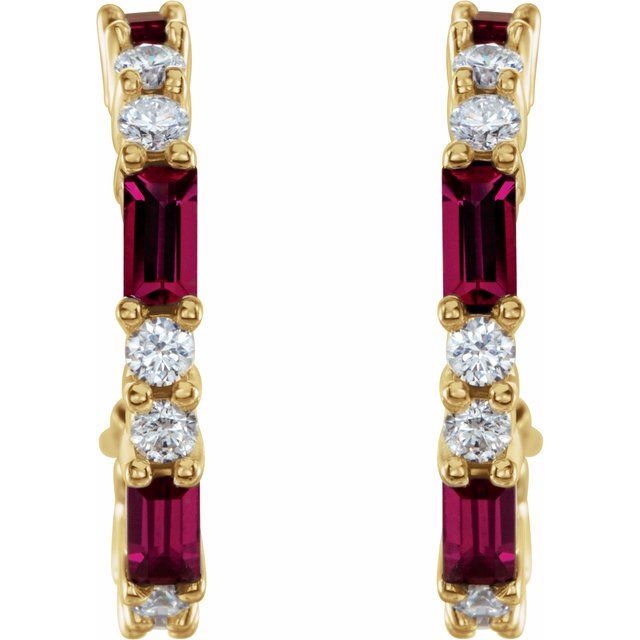 14K Yellow Lab-Grown Ruby & 1/2 CTW Diamond Earrings