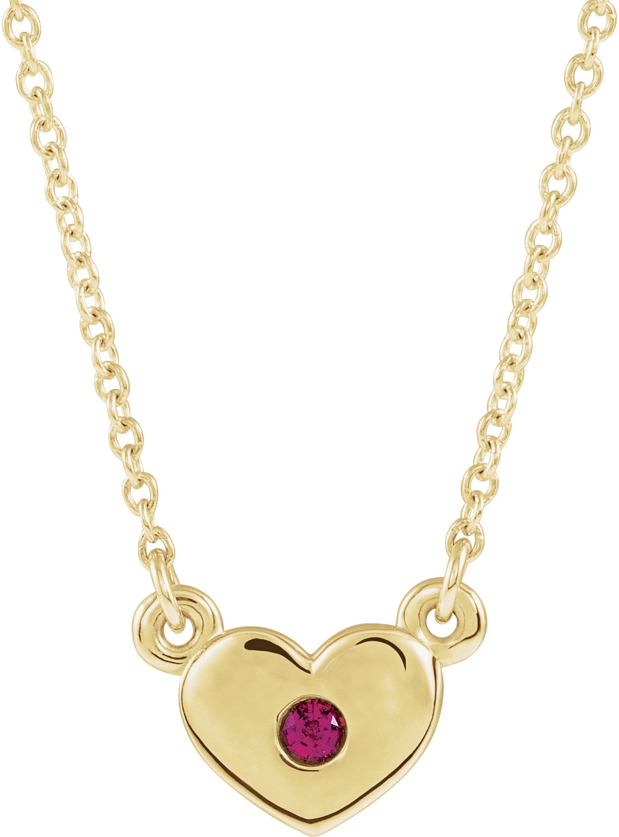 14K Yellow Lab-Grown Ruby Heart 16" Necklace                