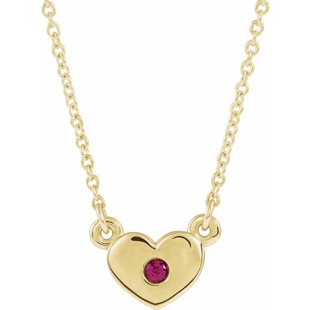 14K Yellow Lab-Grown Ruby Heart 16" Necklace                