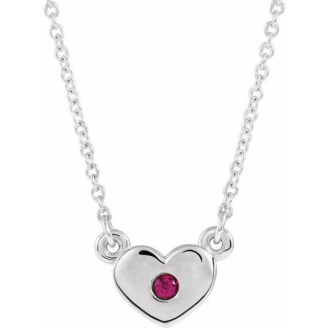 Sterling Silver Lab-Grown Ruby Heart 16