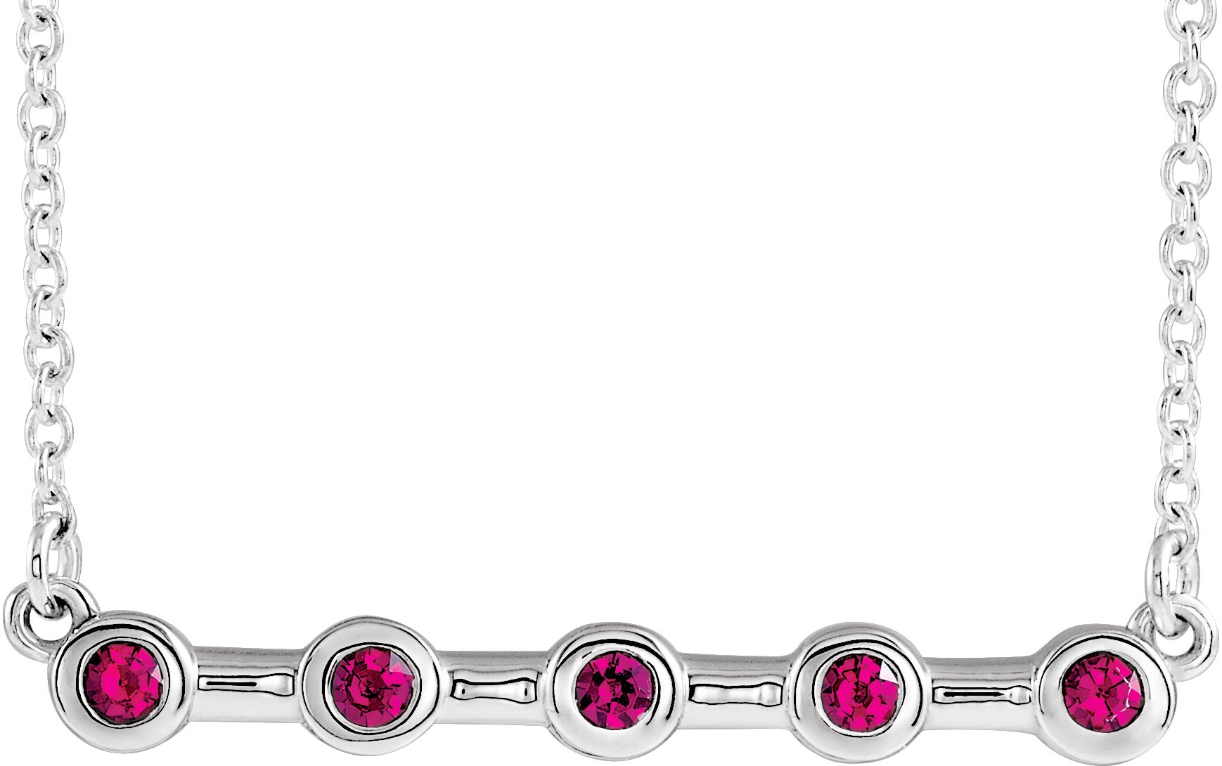 14K White Chatham® Lab-Created Ruby Bar 16" Necklace