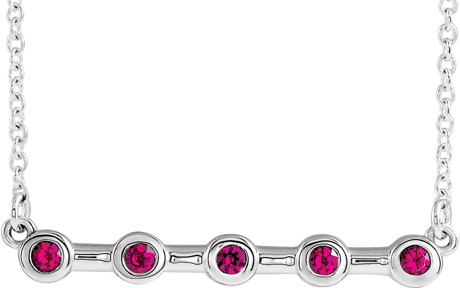 14K White Ruby Bezel-Set Bar 16" Necklace           